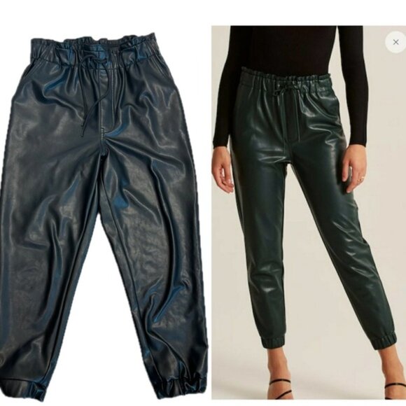 Black Faux Leather Jogger Pants - Picture 3 of 13